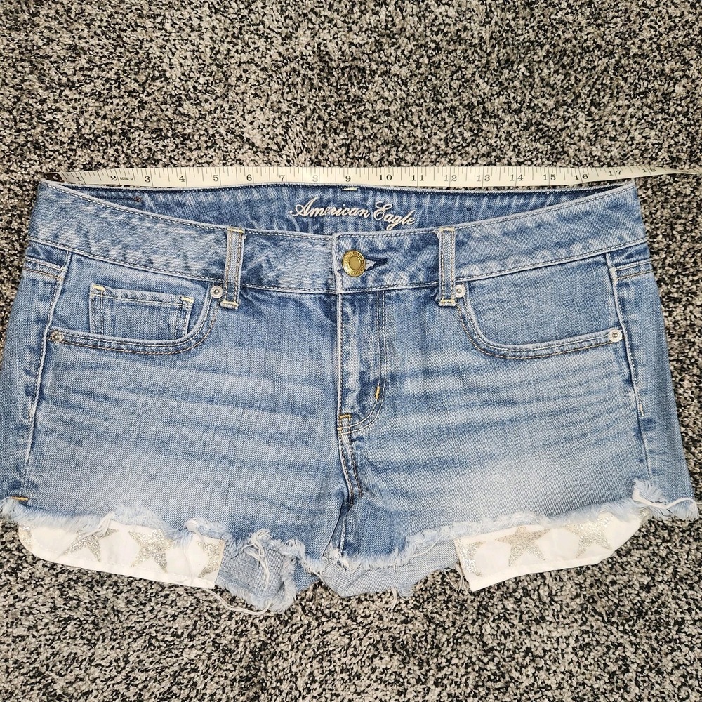 Y2k American Eagle Jean Shorts Micro Glitter Star Pockets Festival Rave Sz 10 - Picture 3 of 9